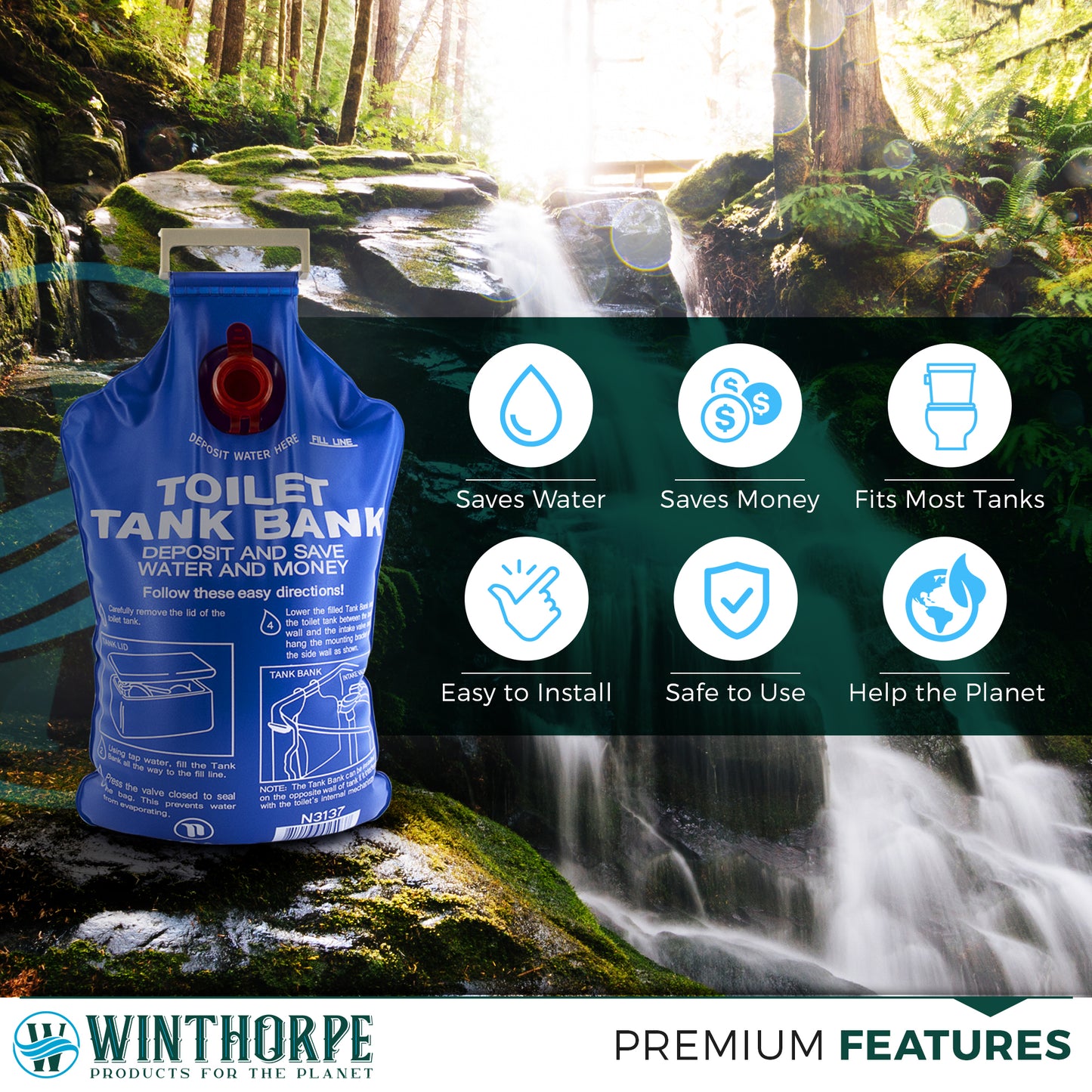 Toilet Tank Bank Water Saving Device - Reduce Flush Volume (3-Pack)