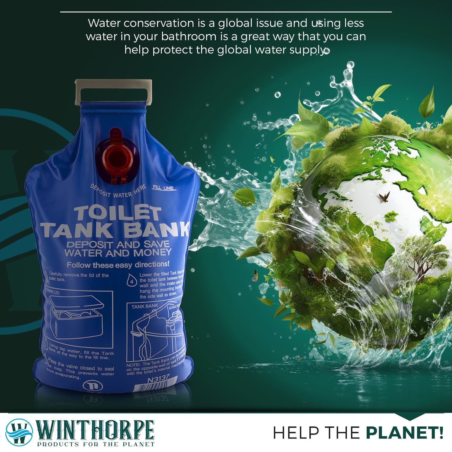 Toilet Tank Bank Water Saving Device - Reduce Flush Volume (3-Pack)