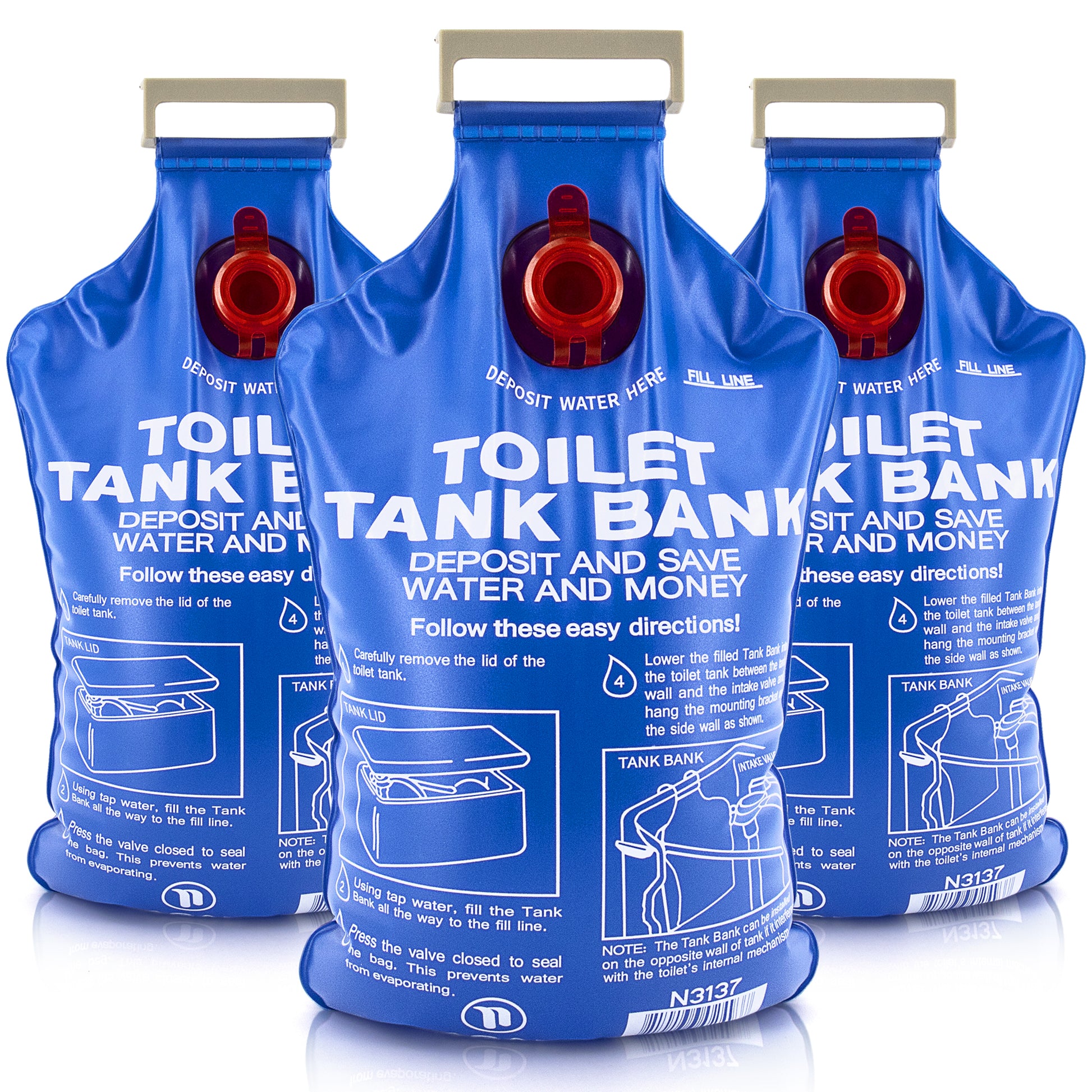 Toilet Tank Bank (3-Pack) Water Saving Device - Reduce Flush Volume