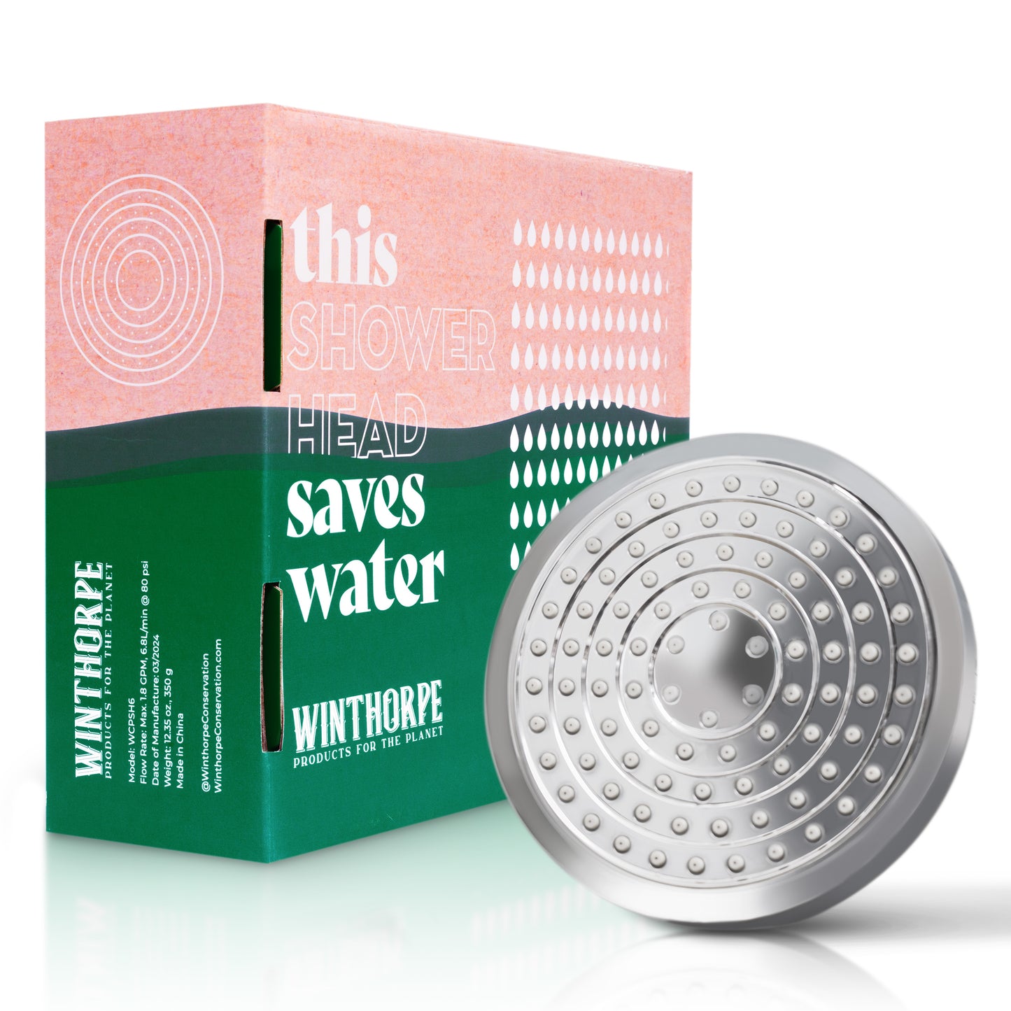 shower head, box, High Pressure, Water Saving, Eco-Friendly, Low Flow Rate, saver, fixed, chrome, bathroom