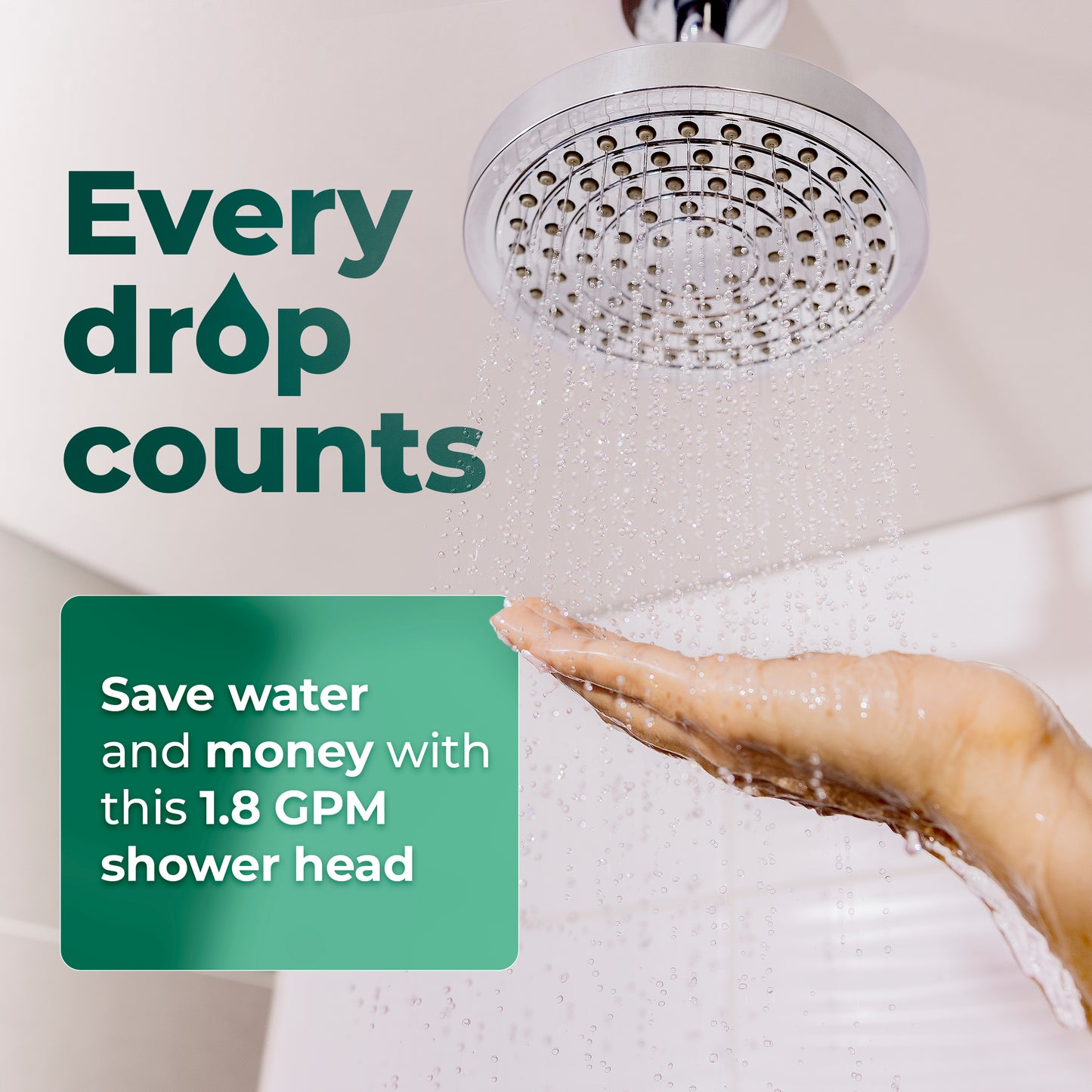 Showerhead, High Pressure, Eco-Friendly, chrome, Low Flow Rate, saver, fixed, rain, bathroom, showerheads
