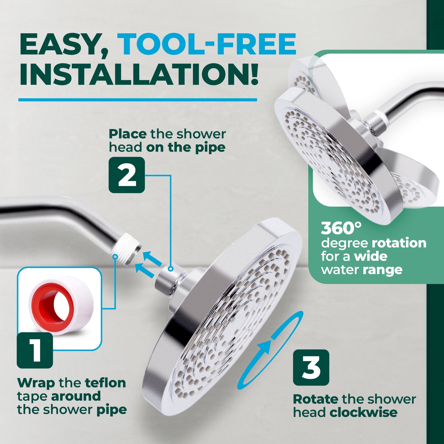 Showerhead, High Pressure, Water Saving, Eco-Friendly, Low Flow Rate, showerheads, fixed, chrome, bathroom