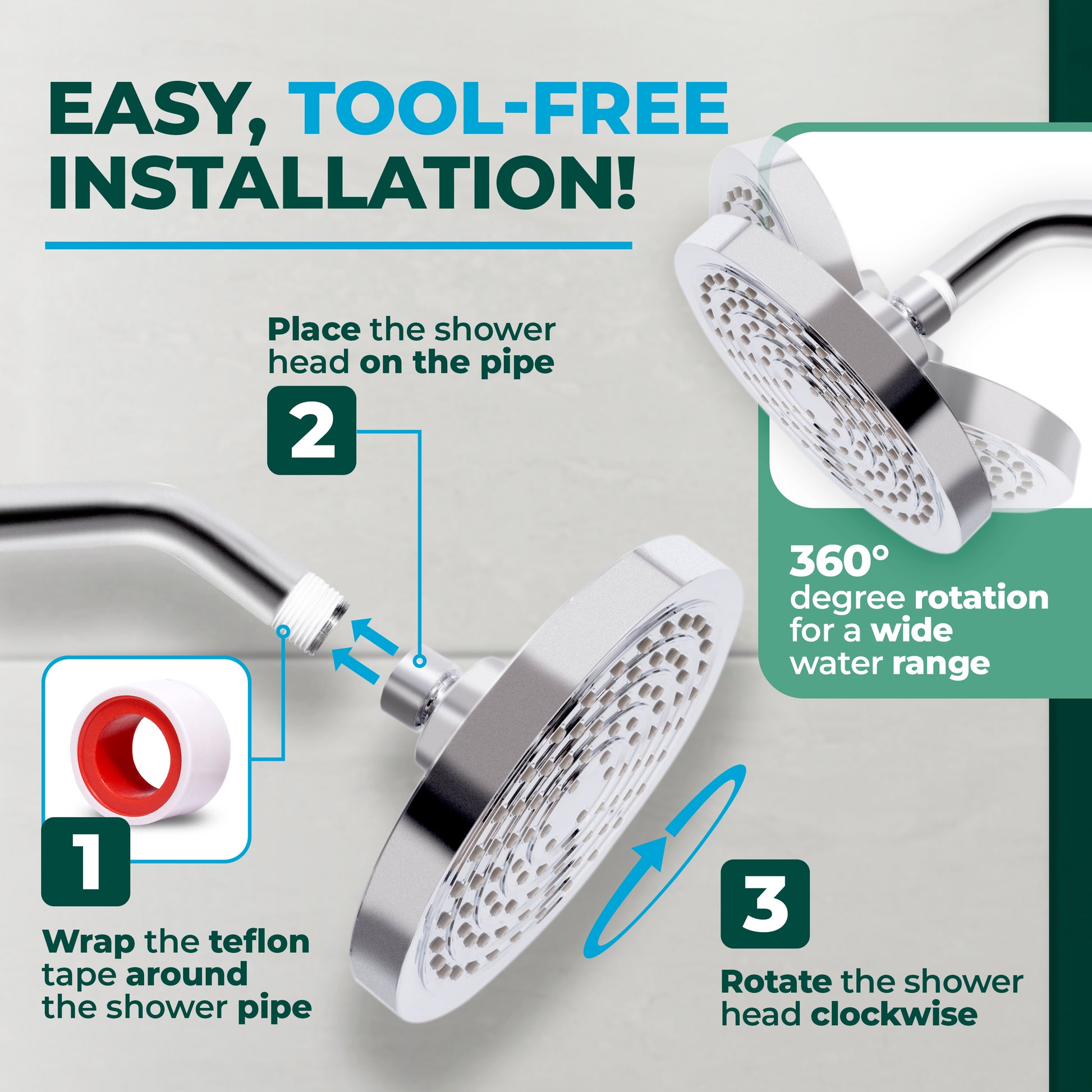 Showerhead, High Pressure, Water Saving, Eco-Friendly, Low Flow Rate, showerheads, fixed, chrome, bathroom