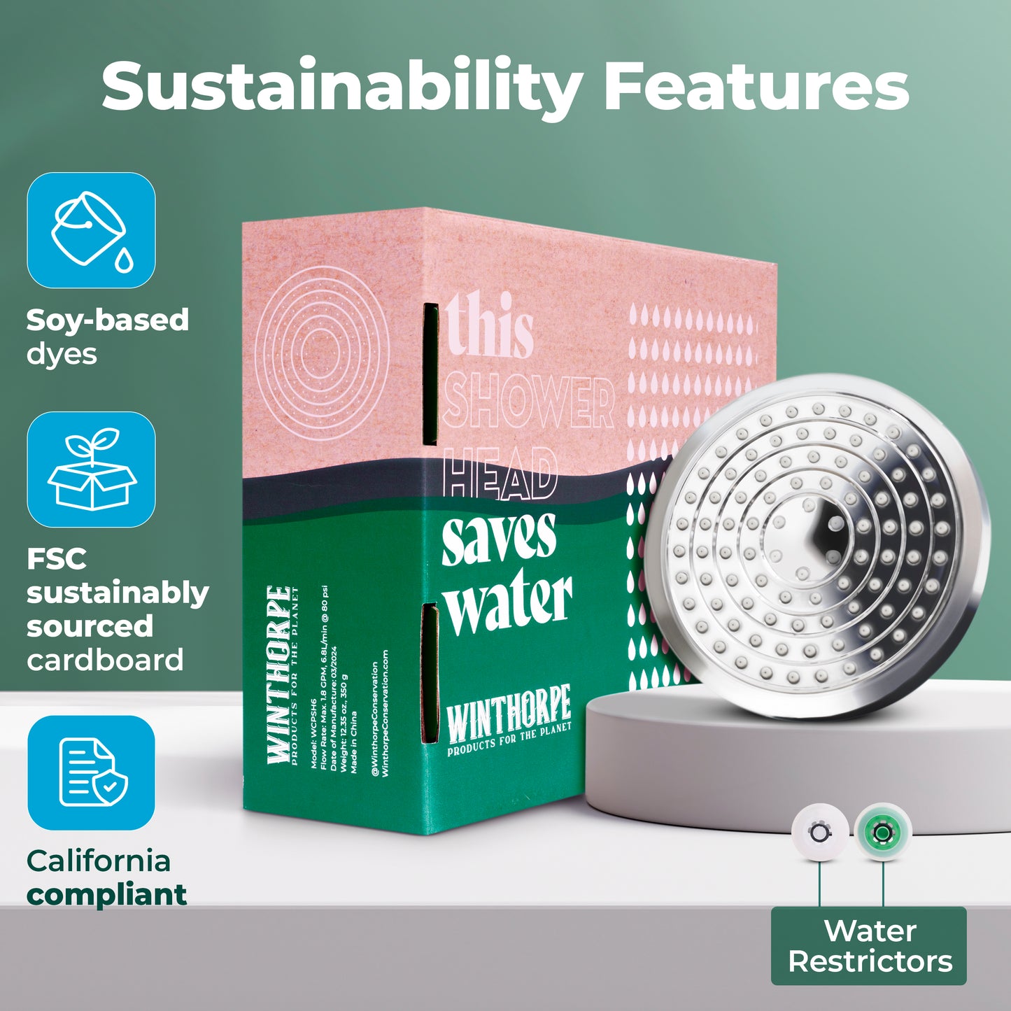 Showerhead, High Pressure, Water Saving, Eco-Friendly, Low Flow Rate, showerheads, fixed, chrome, bathroom